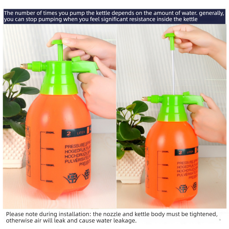 3L Orange Pressure Sprayer - PP Plastic Garden Watering Can with Adjustable Brass Nozzle, Hand Pump for Plants and Home Cleaning