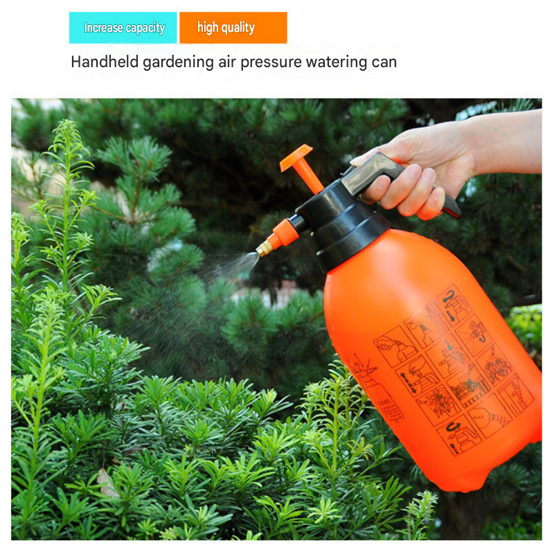 2L Orange Pressure Sprayer - PP Plastic Garden Watering Can with Adjustable Brass Nozzle, Hand Pump for Plants and Home Cleaning