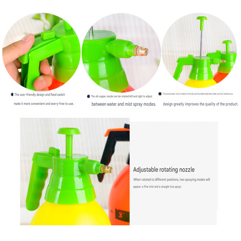 2L Orange Pressure Sprayer - PP Plastic Garden Watering Can with Adjustable Brass Nozzle, Hand Pump for Plants and Home Cleaning