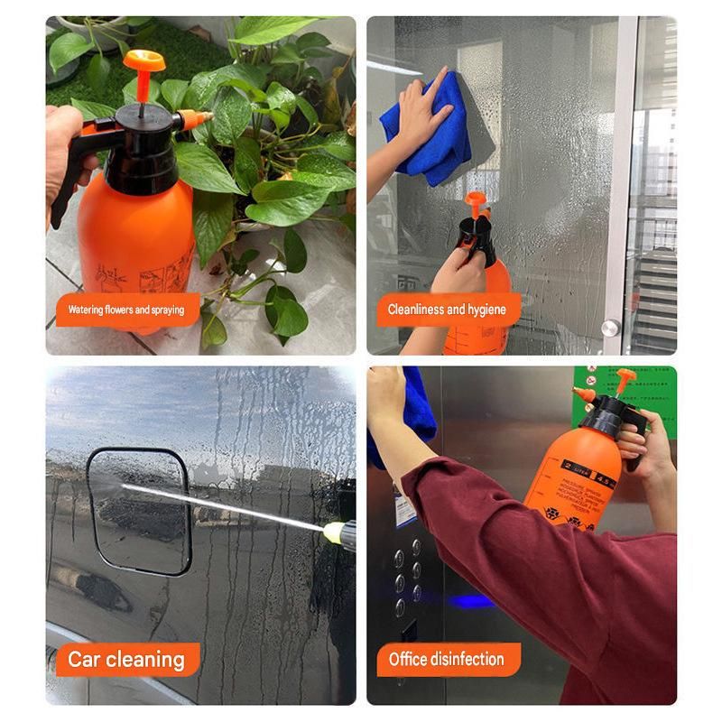 2L Orange Pressure Sprayer - PP Plastic Garden Watering Can with Adjustable Brass Nozzle, Hand Pump for Plants and Home Cleaning