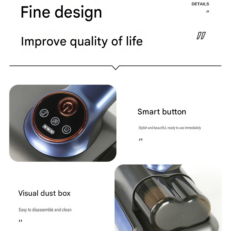 Visualized dust box Black Wireless UV Mite Remover Vacuum - 10000Pa Strong Suction, High Frequency Tapping, Washable HEPA Filter, Carpet Mite Remover，Lightweight Handheld Cleaner for Bed Sofa Pet Hair