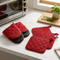 Red Heat Resistant Oven Mitts Set 1 Pair and 4 Pot Holders Quilted Cotton Kitchen Heat Protection Gloves and Pads Silver Coated Non Slip Baking Cooking Kitchen Accessories