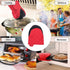 Red Heat Resistant Oven Mitts Set 1 Pair and 4 Pot Holders Quilted Cotton Kitchen Heat Protection Gloves and Pads Silver Coated Non Slip Baking Cooking Kitchen Accessories