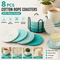 Green series 8 Piece Handmade Braided Cotton Coasters Set with Holder 4.3 Inch Round Absorbent Drink Coasters Heat Resistant Table Protection Cup Mats for Home Kitchen