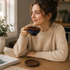 Blue Handmade Ceramic Coffee Cup Set with Walnut Coaster – Kiln-Glazed Espresso Mug 180ml, Premium Coffee & Tea Cup Gift Set