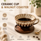 Brown and white Handmade Ceramic Coffee Cup Set with Walnut Coaster – Kiln-Glazed Espresso Mug 180ml, Premium Coffee & Tea Cup Gift Set
