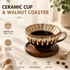 Brown and white Handmade Ceramic Coffee Cup Set with Walnut Coaster – Kiln-Glazed Espresso Mug 180ml, Premium Coffee & Tea Cup Gift Set