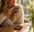 Brown and white Handmade Ceramic Coffee Cup Set with Walnut Coaster – Kiln-Glazed Espresso Mug 180ml, Premium Coffee & Tea Cup Gift Set