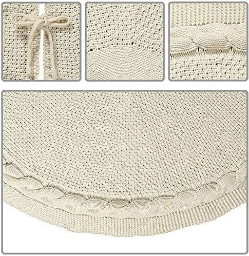 White Knitted Christmas Tree Skirt 24 Inch 62cm Round Cable Knit Tree Base Cover