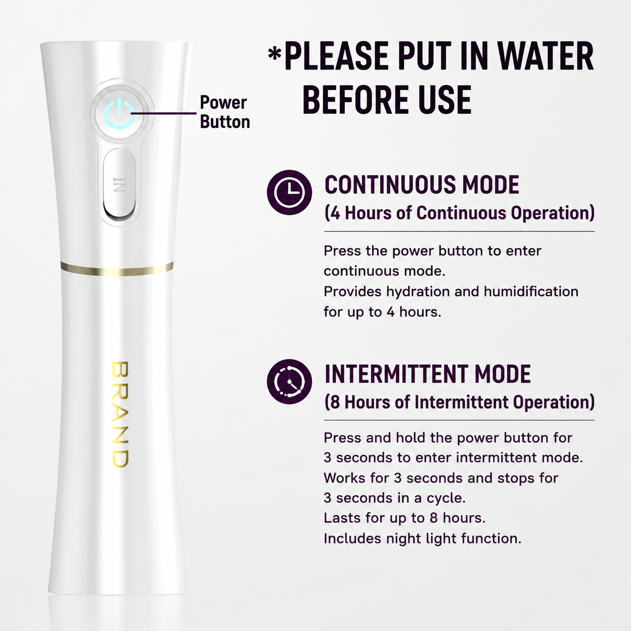 White 2 in 1 Portable Facial Mist Humidifier Nano Mist Sprayer Hydration Device USB Rechargeable Skin Moisturising Sprayer for Home Office Travel Beauty Skincare