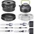 11PCS Black Camping Cookware Set – Lightweight Aluminium Camping Pots, Frying Pan, Kettle & Stainless Steel Cutlery, Portable Non-Stick Outdoor Cooking Set for 2-3 Person Camping, Hiking, Backpacking & Picnic