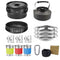 Black Camping Cookware Set for 2–3 People – Portable Outdoor Cooking Pot, Frying Pan & 1.1L Kettle Kit with Stainless Steel Plates, Cups & Cutlery, Lightweight Non-Stick Camping Cook Set for Hiking, Picnic, Backpacking & RV Travel