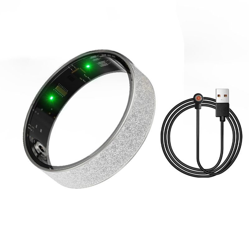 Smart Ring Size 12 (Silver) – Frosted Silver Wellness Tracker with Heart Rate, Blood Oxygen, Sleep, Steps and Mood Monitoring, IP68 Waterproof USB Magnetic Charging Ring