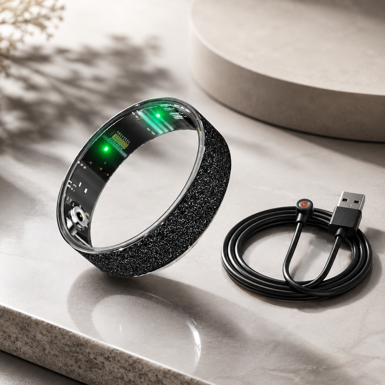 Smart Ring Size 10 (Black) – Frosted Black Wellness Tracker with Heart Rate, Blood Oxygen, Sleep, Steps and Mood Monitoring, IP68 Waterproof USB Magnetic Charging Ring