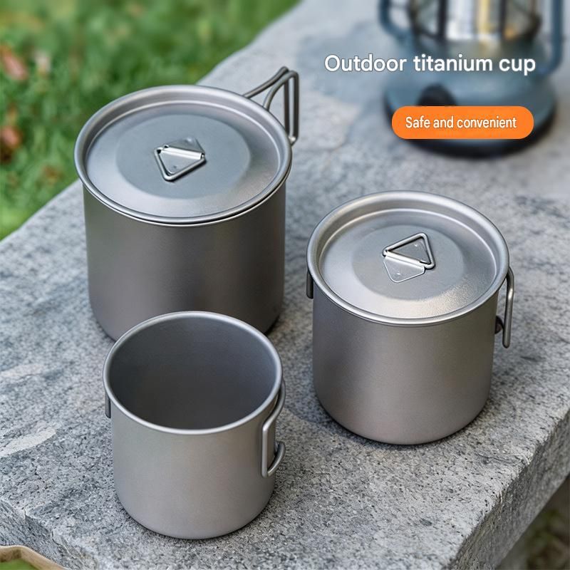 Camping Mug 350ml (11.83oz) with Lid – Ultra Lightweight Titanium Coffee Cup, Foldable Handle Outdoor Water Cup for Camping, Hiking, Travel, Backpacking and Adventure