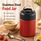 Red 1050ml Thermal Food Jar with Spoon Portable Insulated Lunch Container Vacuum Soup Cup Leakproof Food Flask for Office Travel Camping Stew Rice Porridge Meal Prep