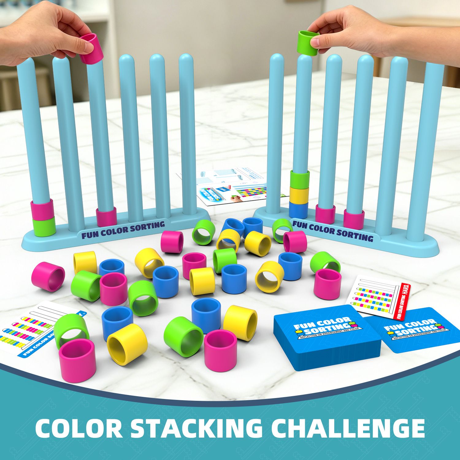 Colour Sorting Stacking Game 2 Player 50 Challenge Cards Family Logic Puzzle