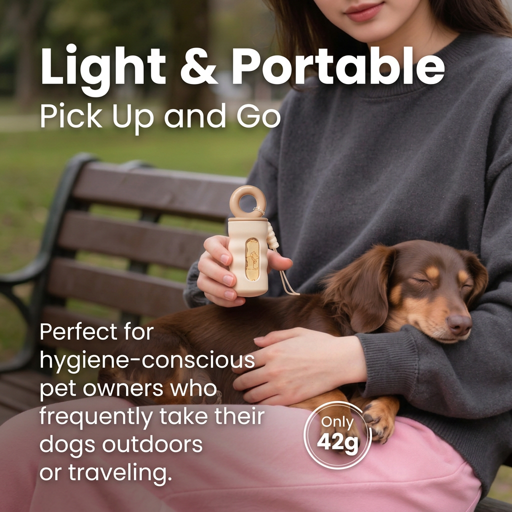 Milk Coffee Color Pet Poop Bag Dispenser with 4 Waste Bag Rolls Portable Dog Waste Bag Holder Clip-On Leash Dispenser Twist Lock Refillable Pet Waste Bag Carrier for Dog Walking Travel Outdoor Accessories