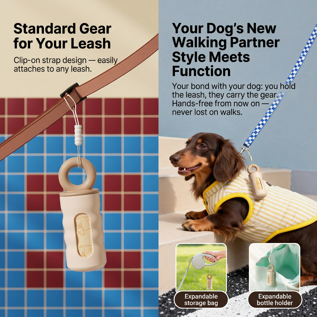 Milk Coffee Color Pet Poop Bag Dispenser with 4 Waste Bag Rolls Portable Dog Waste Bag Holder Clip-On Leash Dispenser Twist Lock Refillable Pet Waste Bag Carrier for Dog Walking Travel Outdoor Accessories