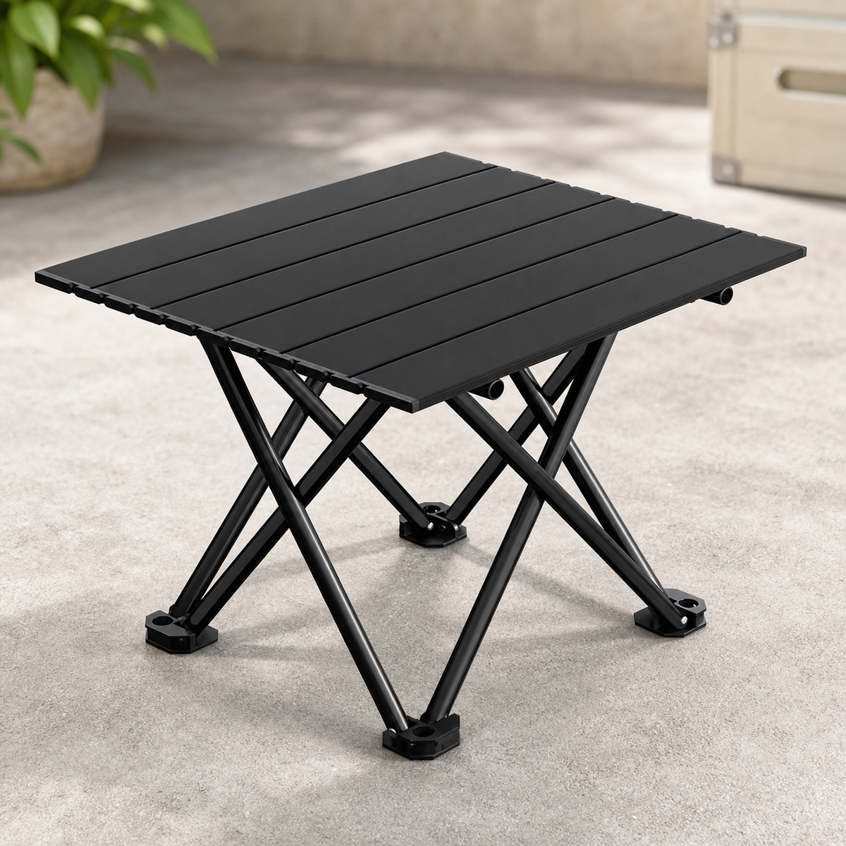 Black Portable Folding Table - 57*41cm Carbon Steel Compact Carry Design, Quick Setup and Space Saving Storage for Market Stalls, Camping and Outdoor Use