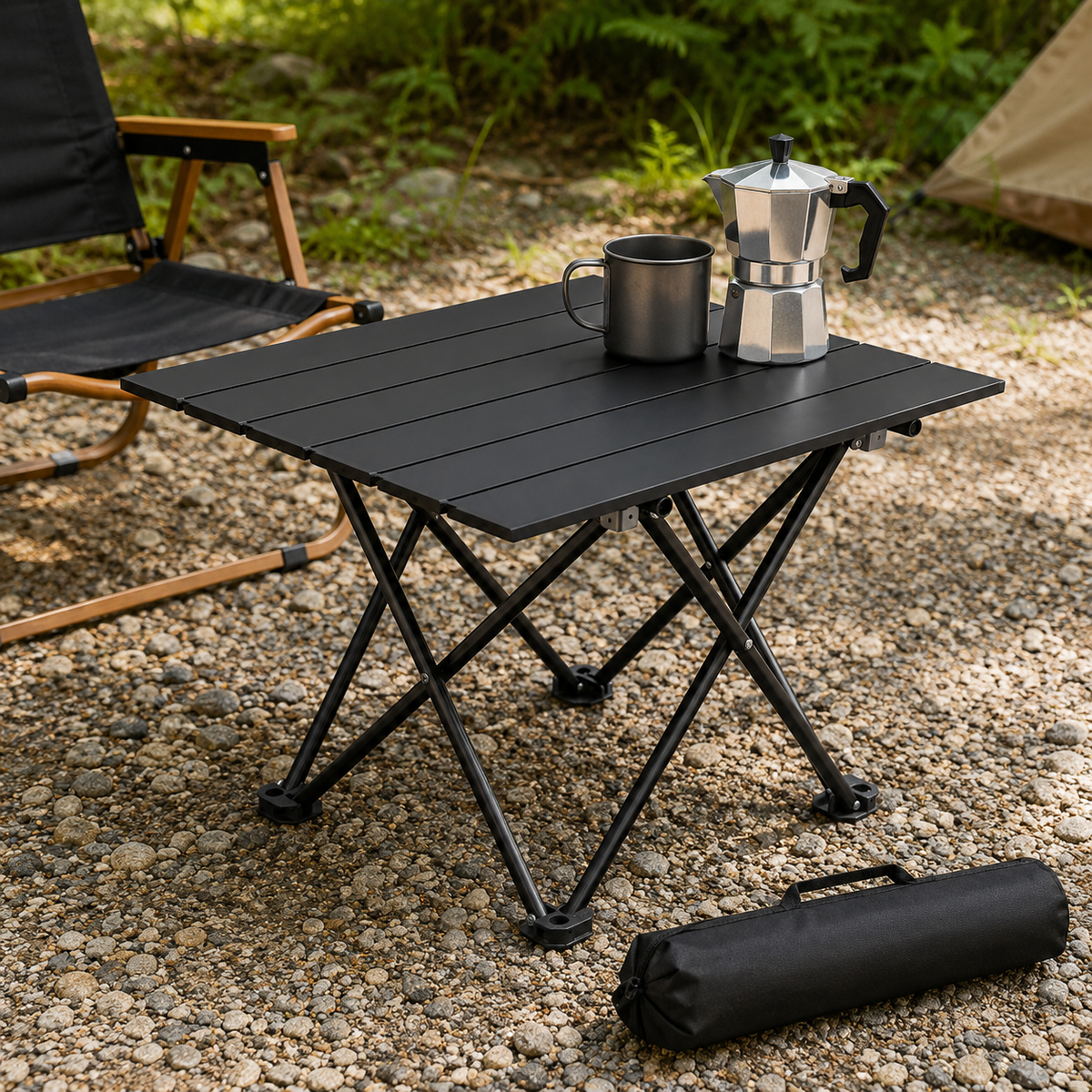 Black Portable Folding Table - 57*41cm Carbon Steel Compact Carry Design, Quick Setup and Space Saving Storage for Market Stalls, Camping and Outdoor Use