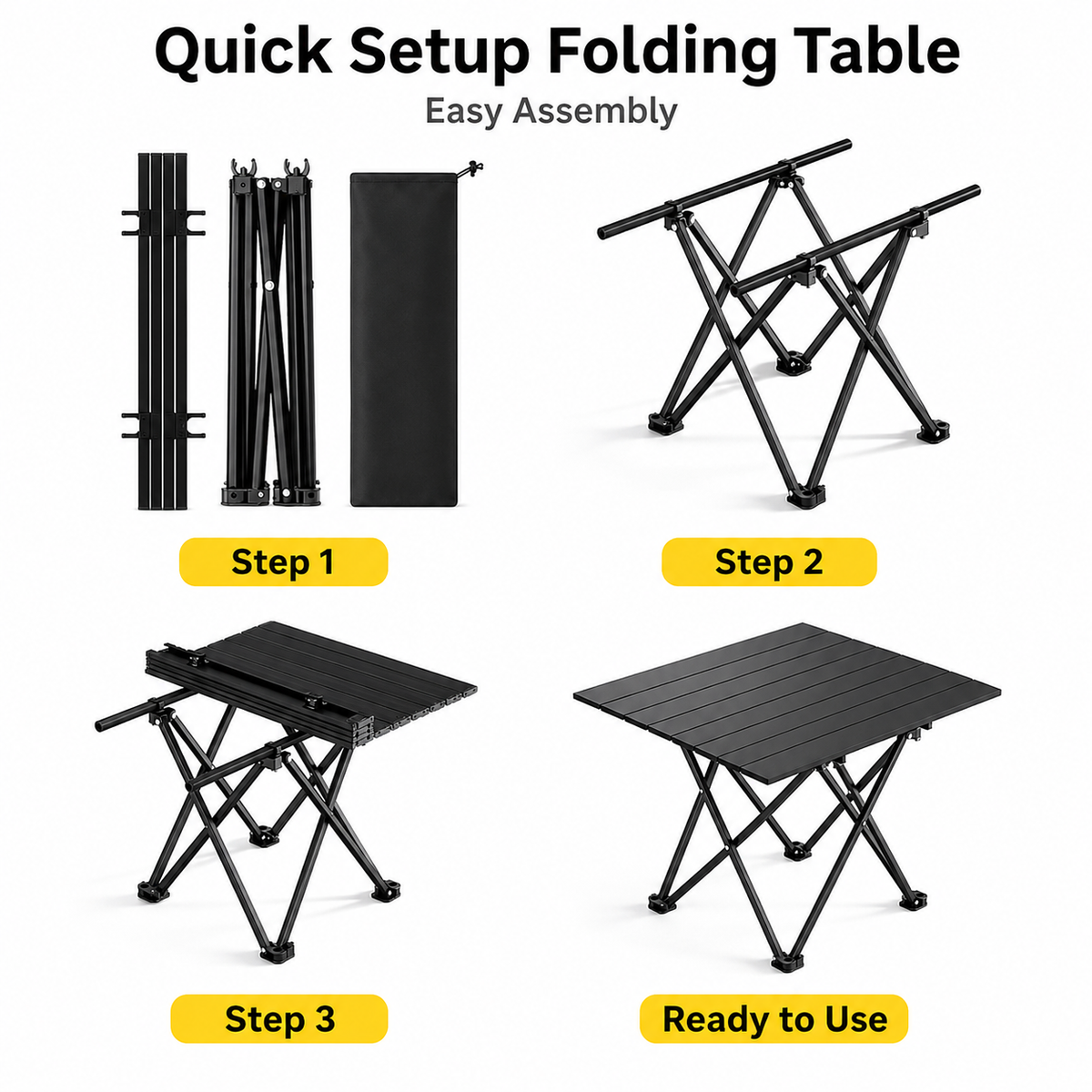 Black Portable Folding Table - 57*41cm Carbon Steel Compact Carry Design, Quick Setup and Space Saving Storage for Market Stalls, Camping and Outdoor Use