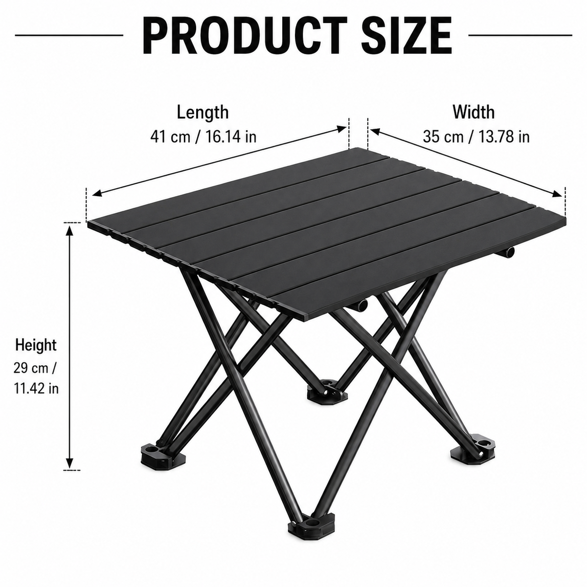 Black Portable Folding Table - 41 x 35 cm Carbon Steel Compact Carry Design, Quick Setup and Space Saving Storage for Market Stalls, Camping and Outdoor Use