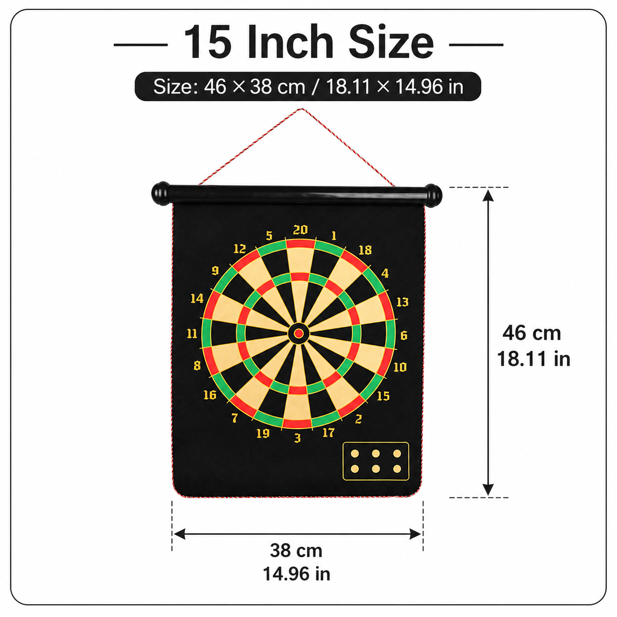 15 Inch Magnetic Dart Board Set - 46 x 38 cm, 3 mm Thick Target with 4 Darts, Compact Indoor Family Game for Home, Parties and Travel