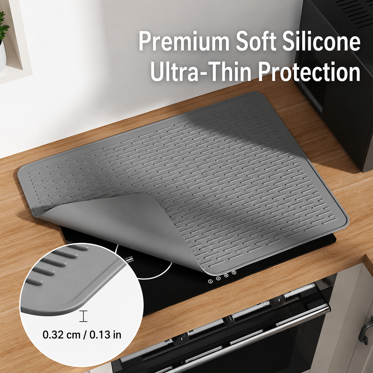Grey Silicone Countertop Protector and Dish Drying Mat - Dishwasher Safe (71x50cm)
