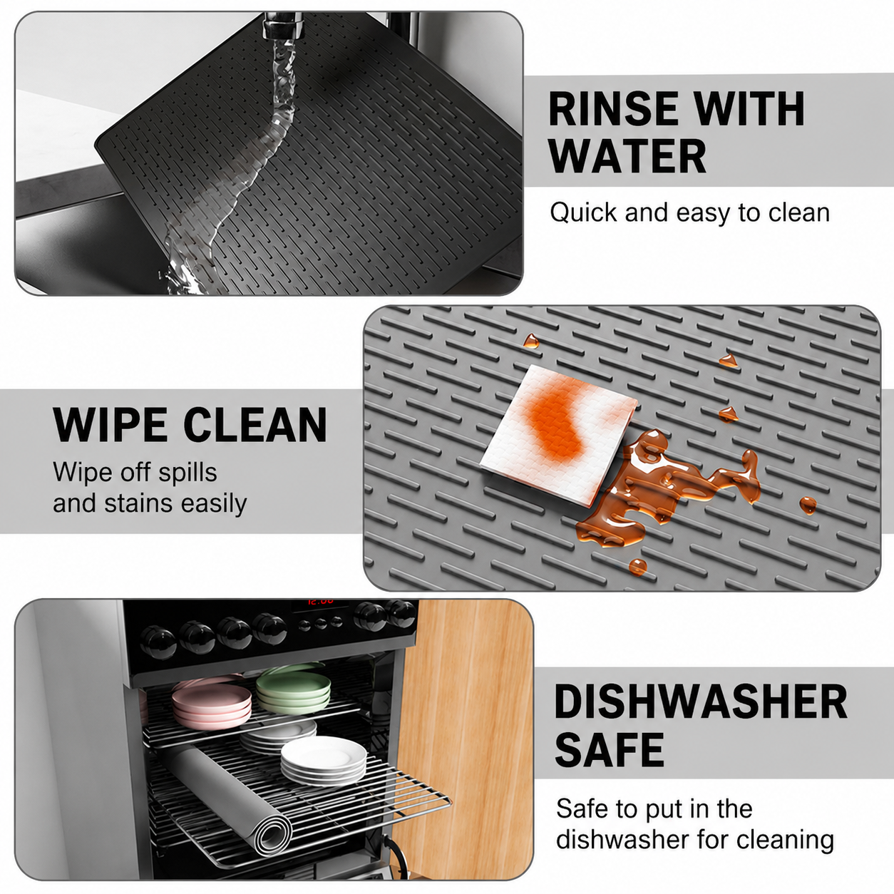 Black Extra Large Silicone Countertop Protector & Dish Drying Mat - Dishwasher Safe (76x53cm)
