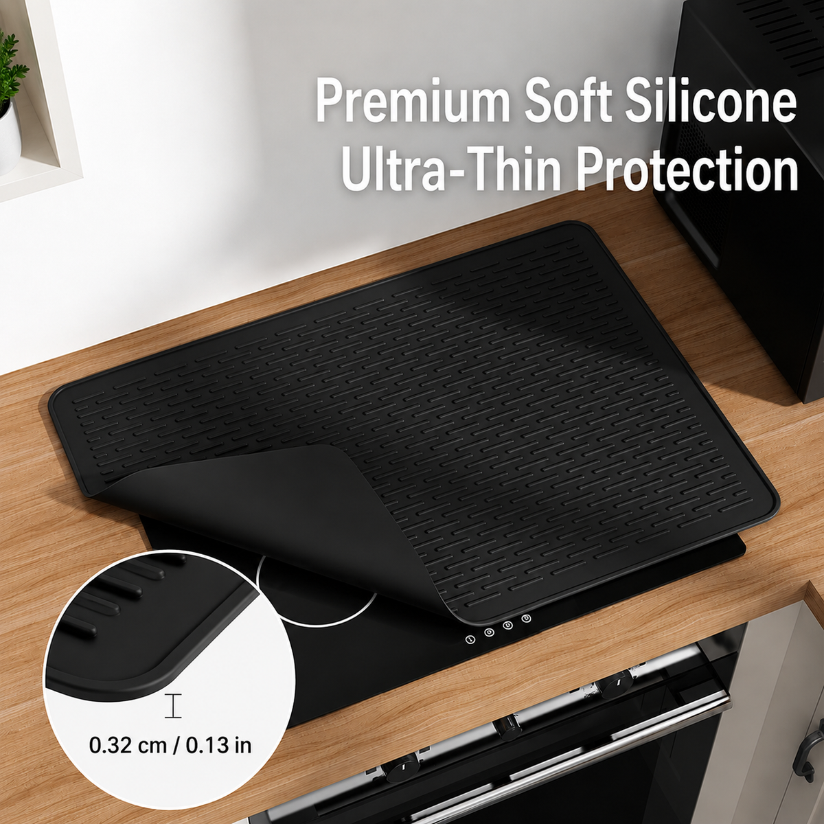 Black Extra Large Silicone Countertop Protector & Dish Drying Mat - Dishwasher Safe (71x50cm)