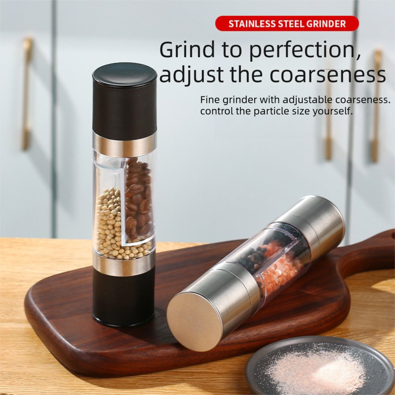 Dual Head Manual Pepper Grinder Silver Spice Mill with Adjustable Coarseness 20.5cm Kitchen Seasoning Tool