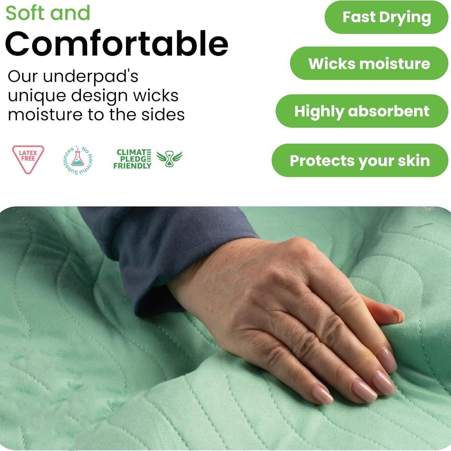 Reusable Washable Underpad - 86 x 91 cm Mint Green Waterproof Absorbent Bed Pad for Adults and Pets, Bedwetting, Incontinence Care and Pet Training