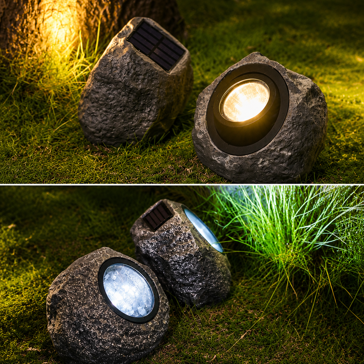 Solar Rock Garden Light - Outdoor LED Landscape Light with Solar Panel, Waterproof Stone Effect Lamp