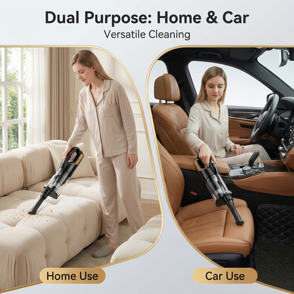 (Black and gold)Cordless Handheld Vacuum Cleaner - 2 in 1 Blow and Suction - Cyclone Dust Cup, Car and Home Use