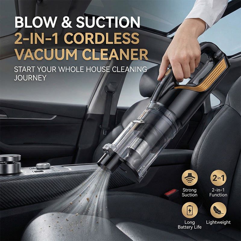 (White)Cordless Handheld Vacuum Cleaner - 2 in 1 Blow and Suction - Cyclone Dust Cup, Car and Home Use