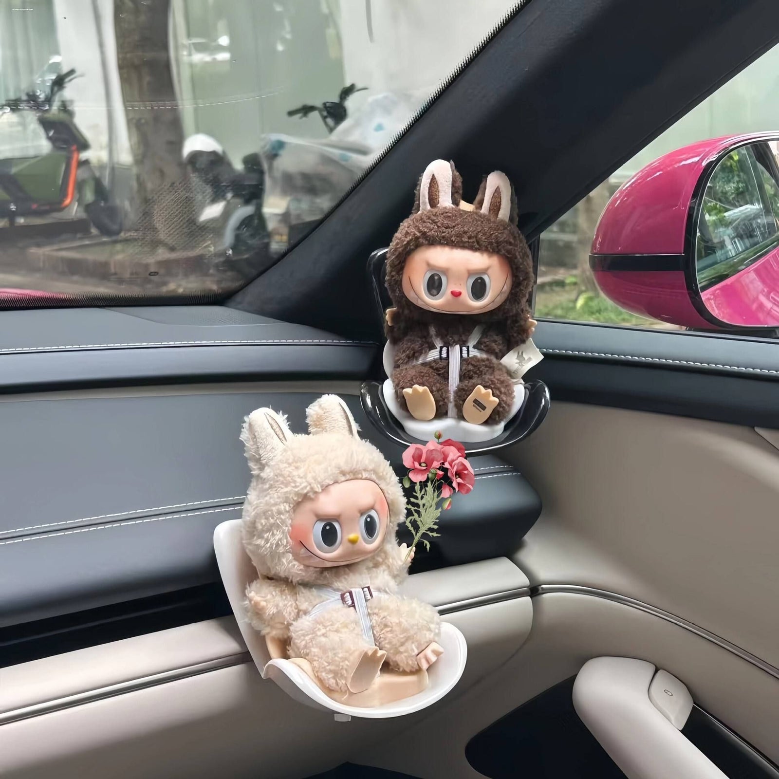 Grapefruit Mini Doll Safety Seat with Magnetic Base, Car Dashboard Plush Toy Holder Decoration