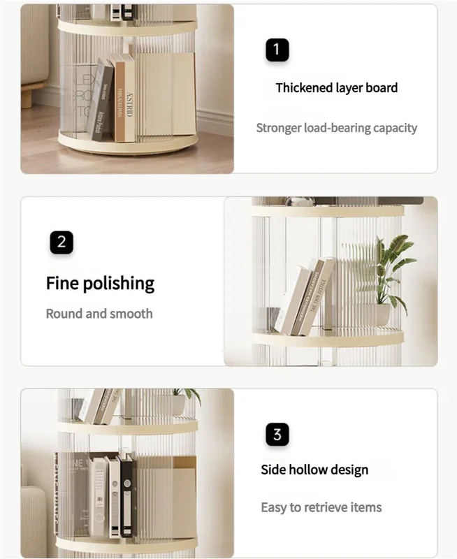 Rotating Bookshelf – 4‑Tier ABS/PET Storage Tower, Cream White, 135.5cm