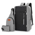 3-Piece Grey and Black Set Large Capacity Waterproof Business Travel Backpack + Crossbody Bag + Coin Purse with 16 Inch Laptop Padded Compartment, Muti Pockets & USB Charging Port