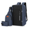 3-Piece Blue and Black Set Large Capacity Waterproof Business Travel Backpack + Crossbody Bag + Coin Purse with 16 Inch Laptop Padded Compartment, Muti Pockets & USB Charging Port