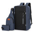 3-Piece Blue and Black Set Large Capacity Waterproof Business Travel Backpack + Crossbody Bag + Coin Purse with 16 Inch Laptop Padded Compartment, Muti Pockets & USB Charging Port