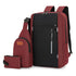 3-Piece Red and Black Set Large Capacity Waterproof Business Travel Backpack + Crossbody Bag + Coin Purse with 16 Inch Laptop Padded Compartment, Muti Pockets & USB Charging Port