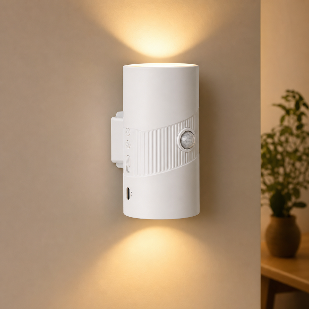 2-Pack Black and White Rechargeable Magnetic Dual Direction Wall Lamp - Widely Triple Sensing, 15s Automatic Timing & Constant On Mode, 3 Colours and 4 Brightness Levels for Hallways and Bedrooms