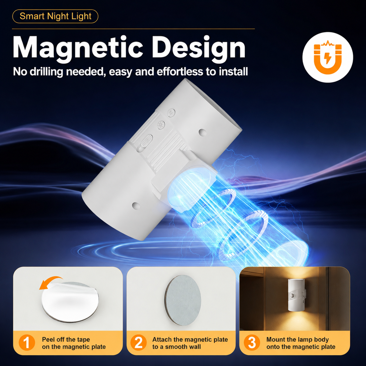 2-Pack Black and White Rechargeable Magnetic Dual Direction Wall Lamp - Widely Triple Sensing, 15s Automatic Timing & Constant On Mode, 3 Colours and 4 Brightness Levels for Hallways and Bedrooms