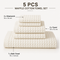 5 Piece White Waffle Weave 100% Cotton Towel Set - Quick Dry Absorbent Bath Towel, 2 x Towels and 2 x Face Towels with Hanging Hook for Home and Guest Use
