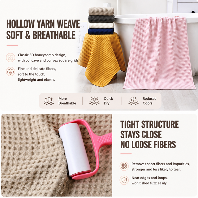 5 Piece White Waffle Weave 100% Cotton Towel Set - Quick Dry Absorbent Bath Towel, 2 x Towels and 2 x Face Towels with Hanging Hook for Home and Guest Use