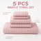 5 Piece Pink Waffle Weave 100% Cotton Towel Set - Quick Dry Absorbent Bath Towel, 2 x Towels and 2 x Face Towels with Hanging Hook for Home and Guest Use