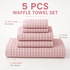 5 Piece Pink Waffle Weave 100% Cotton Towel Set - Quick Dry Absorbent Bath Towel, 2 x Towels and 2 x Face Towels with Hanging Hook for Home and Guest Use