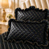 Green and Gold European Soft Brushed Quilted Bed Skirt + 2 Pillowcases Set - Breathable Padded 180 x 200CM Mattress Cover with Lace Trim and 45CM Elevated Valance, All Season Dust Protection