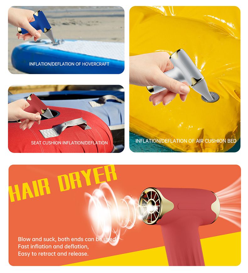 White Portable Cordless Turbo Fan and Hair Dryer - 20 m/s USB Rechargable Air Duster with 4 High Speeds and Compact Low Noise Design for Camping, Car Cleaning and Inflation